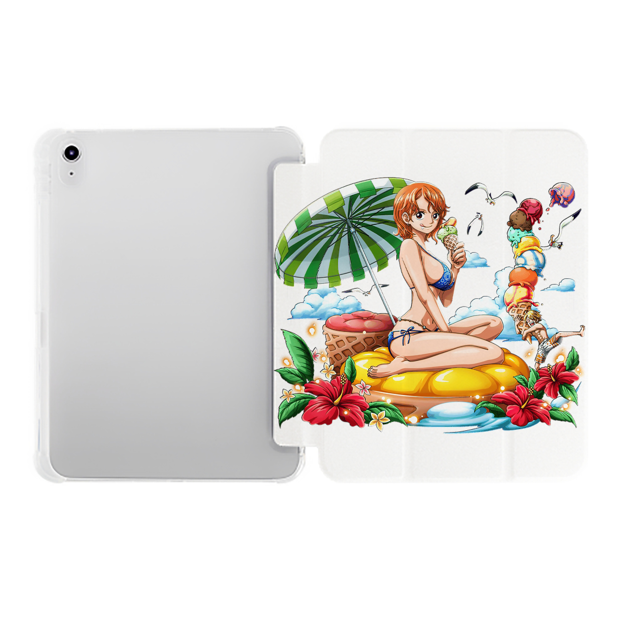 （画像用） ワンピース ナミ ONE PIECE Nami IPad ケース ペン収納付き 三つ折りスタンド PUレザー×シリコン 対応機種9.5/10.5/10.9インチ